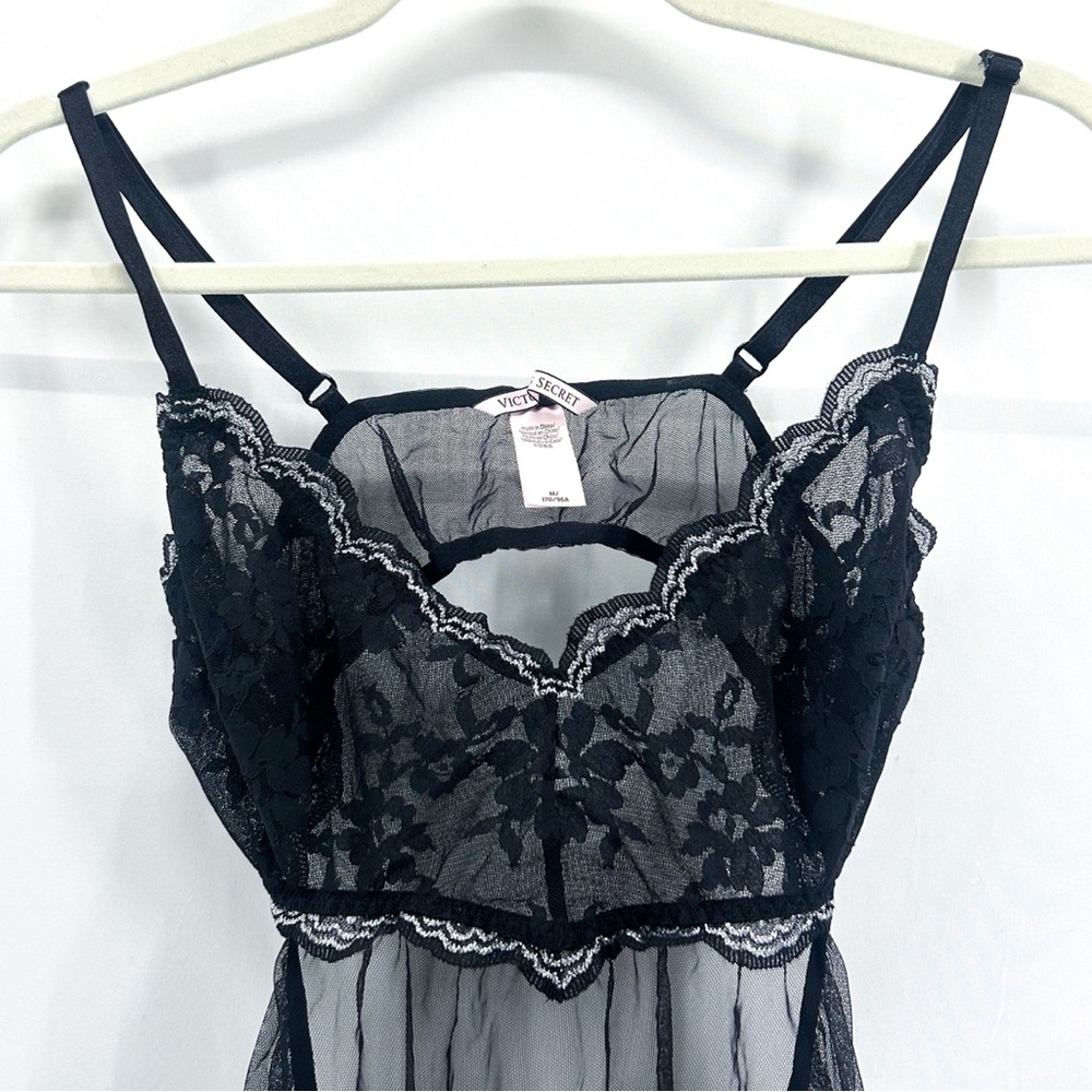Victoria’s Secret Black Lace Babydoll Sheer Half Slip Medium NWOT - Picture 2 of 7